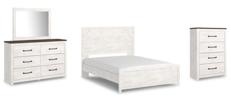 Gerridan White/Gray Panel Bedroom Set — Queen / 4: Bed, Dresser, Mirror, Chest