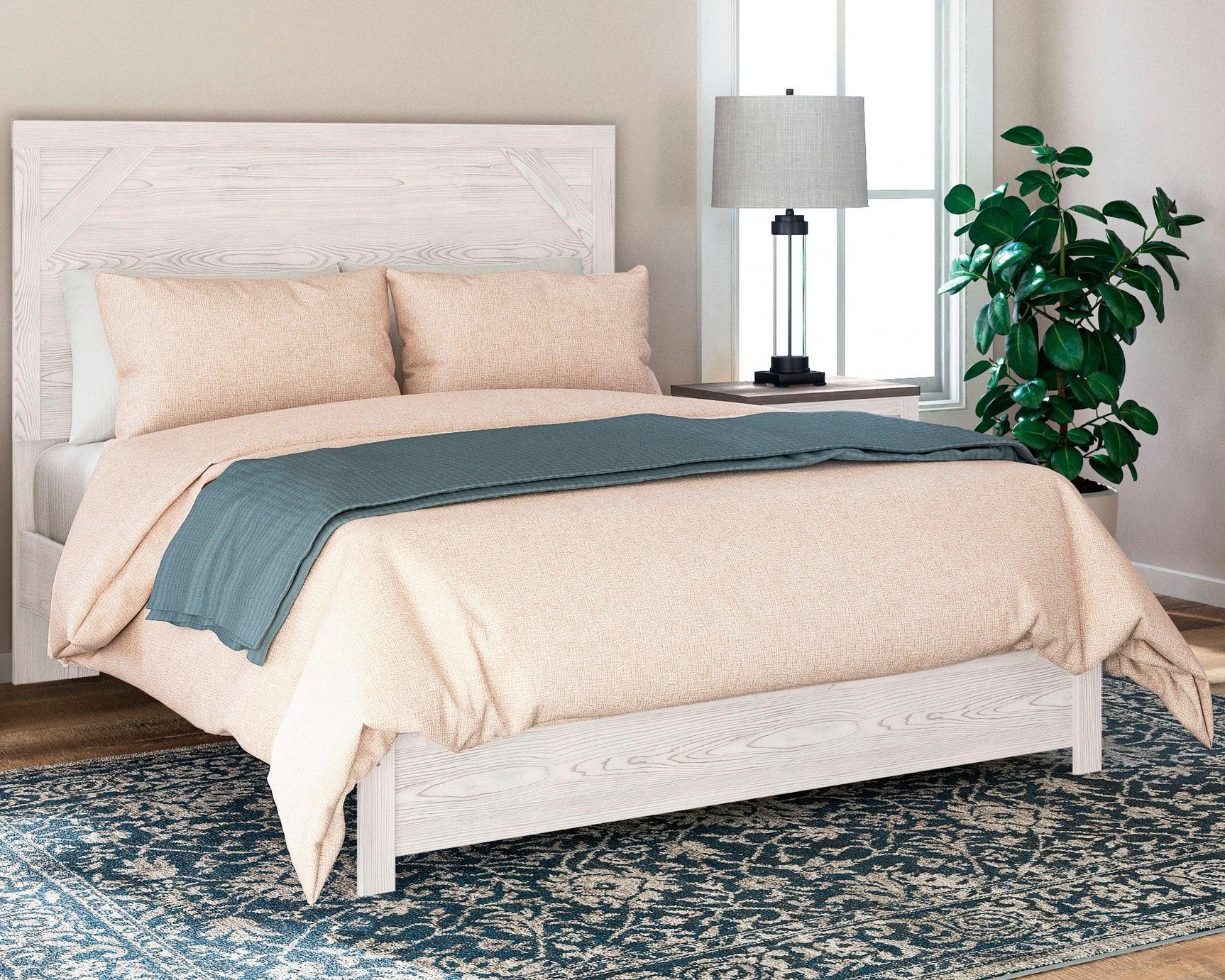 Gerridan White Gray Queen Panel Bed front angle