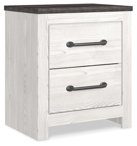 Side view of Gerridan white and gray nightstand