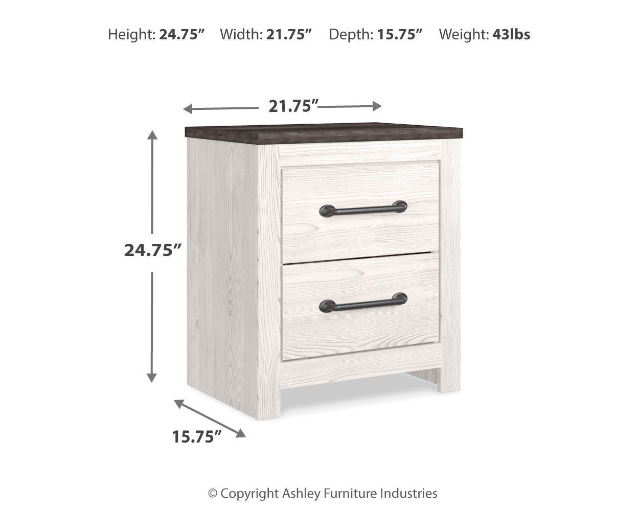 Gerridan White/Gray Panel Bedroom Set dimension view
