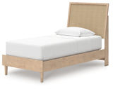 Angled view of bed highlighting mixed material finish
