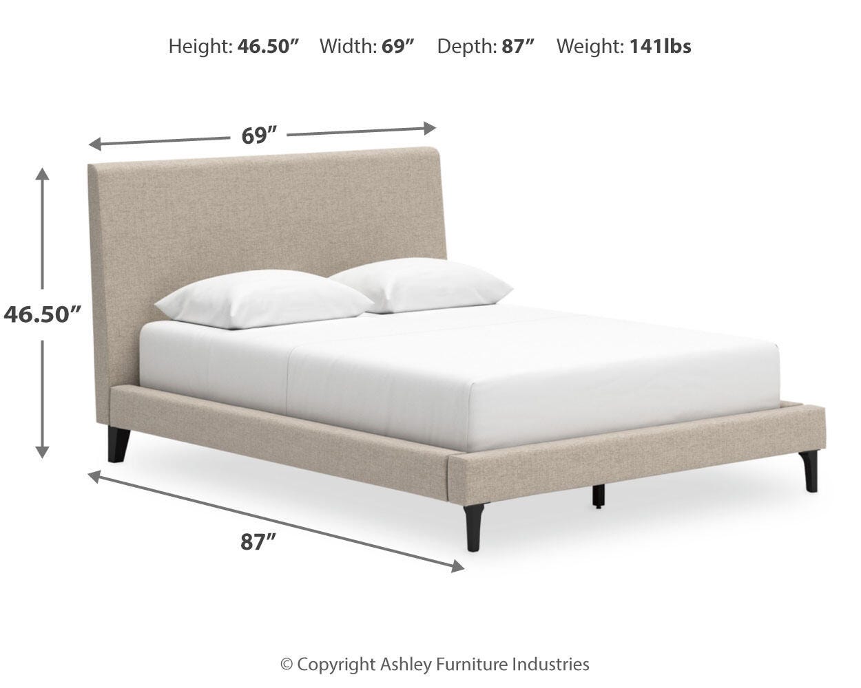 Cielden Soft Gray Upholstered Bedroom Set dimension view