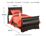Huey Vineyard Black Twin Sleigh Bed dimension diagram