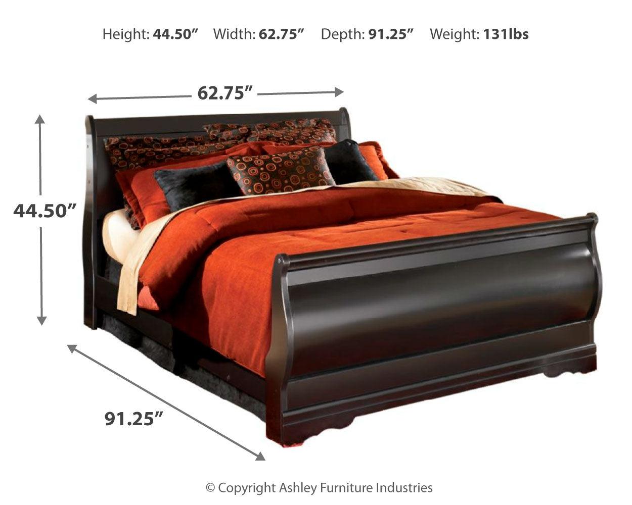 Dimension diagram of Huey Vineyard queen sleigh bed