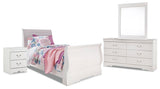 Anarasia White Sleigh Bedroom Set - Queen, Full, or Twin Twin 4: Bed, Dresser, Mirror, NightStand from Decor Furniture