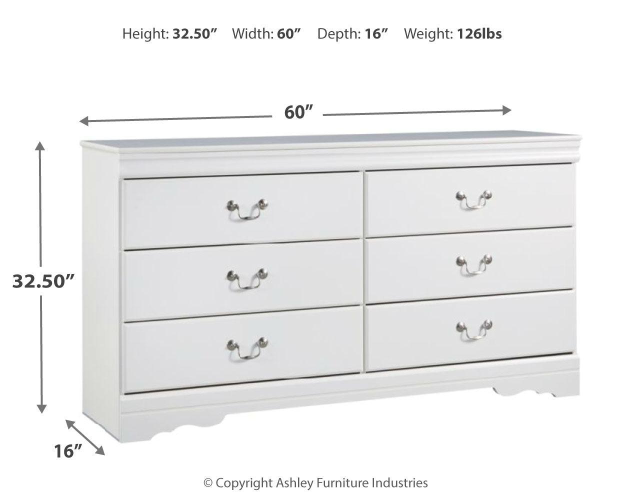 Anarasia White Dresser detailed dimension diagram