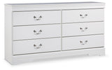 Anarasia White Dresser angled side view highlighting tall legs and crisp white finish