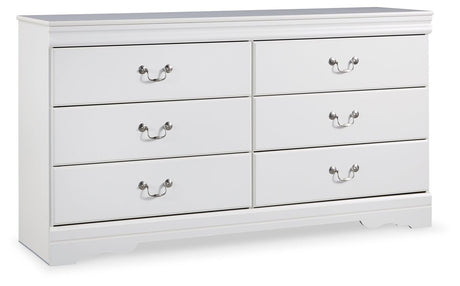 Anarasia White Dresser angled side view highlighting tall legs and crisp white finish