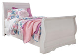 Anarasia White Twin Sleigh Bed angled side view