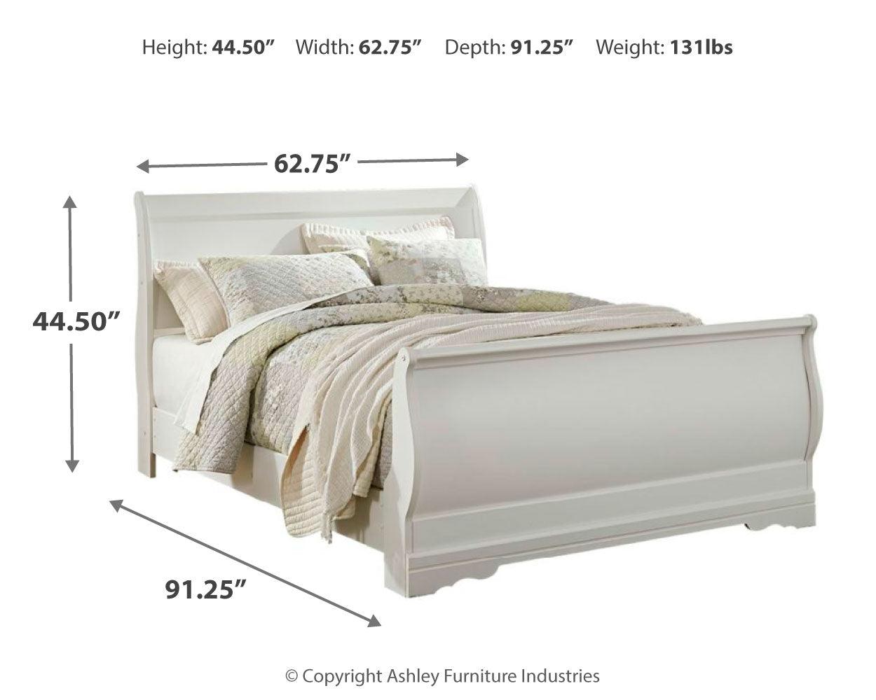 Dimension diagram for Anarasia White Queen Sleigh Bed