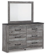 Bronyan Dark Gray Dresser six drawers open showing faux linen-lined interior