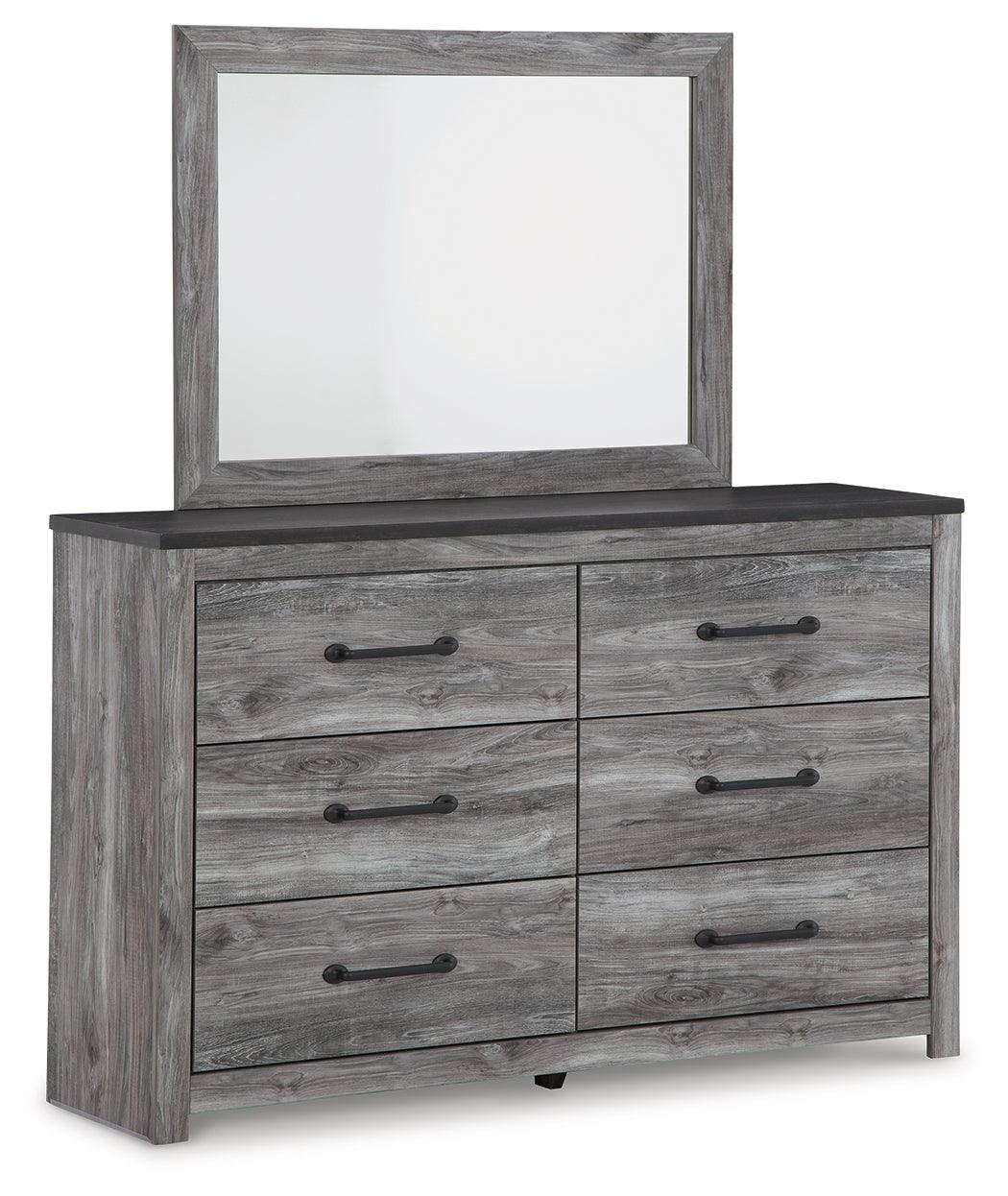 Bronyan Dark Gray Dresser six drawers open showing faux linen-lined interior