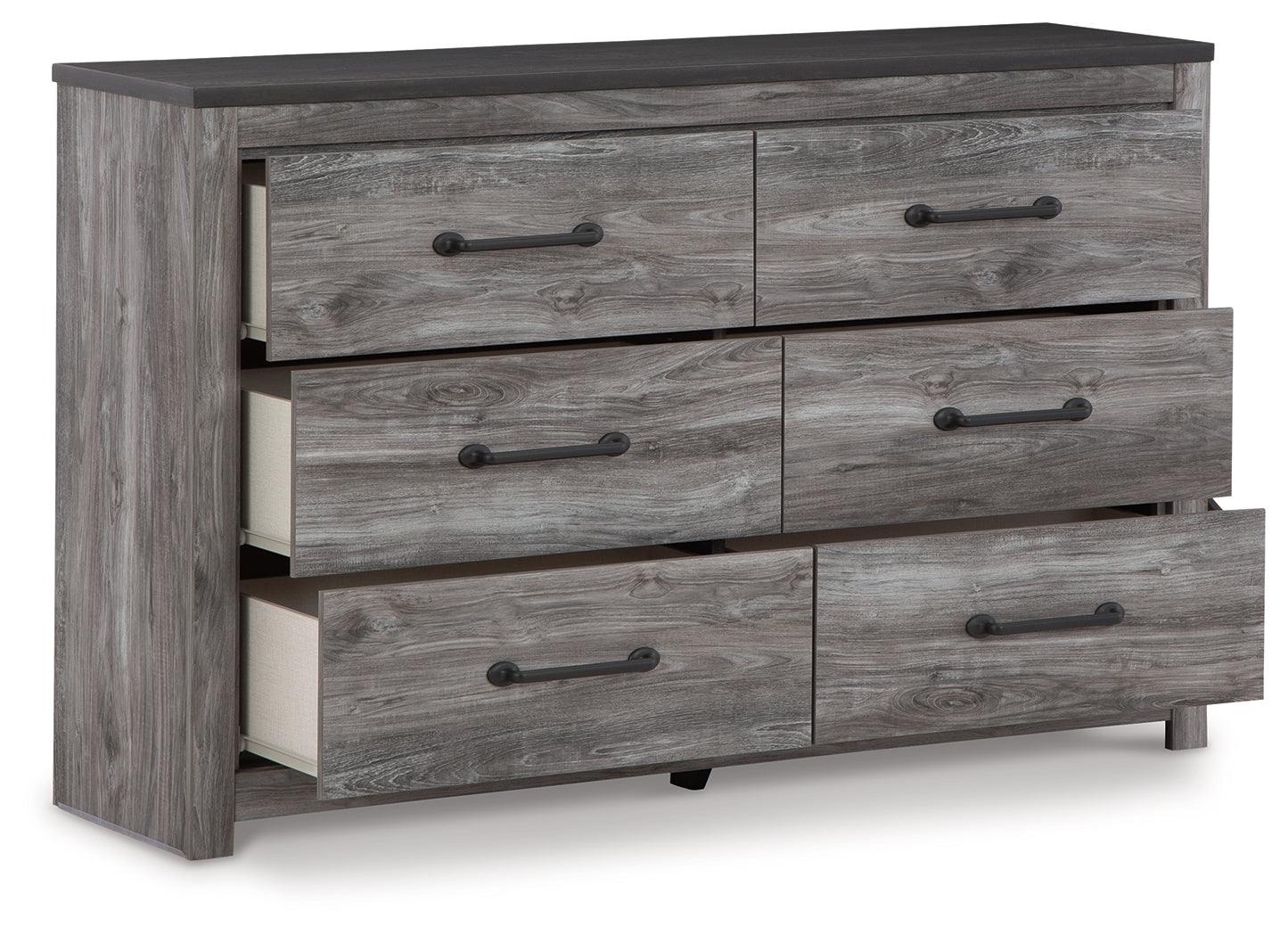 Bronyan Dark Gray Dresser angled open drawers