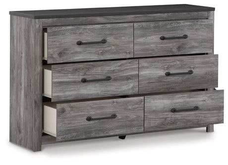 Bronyan Dark Gray Dresser angled open drawers
