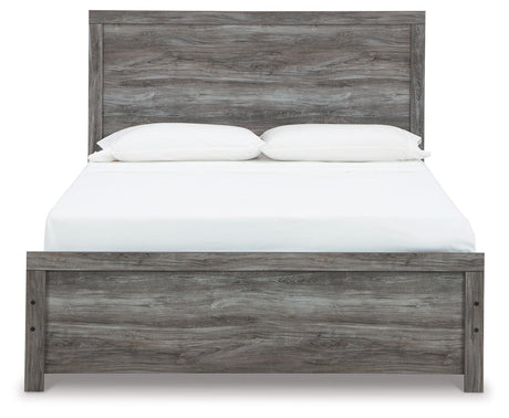 Bronyan queen panel bed front view headboard and footboard