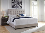 Dolante Beige King Upholstered Bed bedroom setting in beige fabric