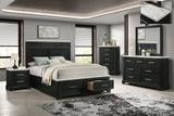 Tove Black Nightstand with white faux marble top front view