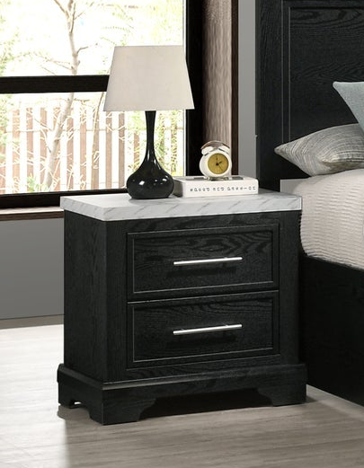 Tove Black Nightstand with White Faux Marble Top