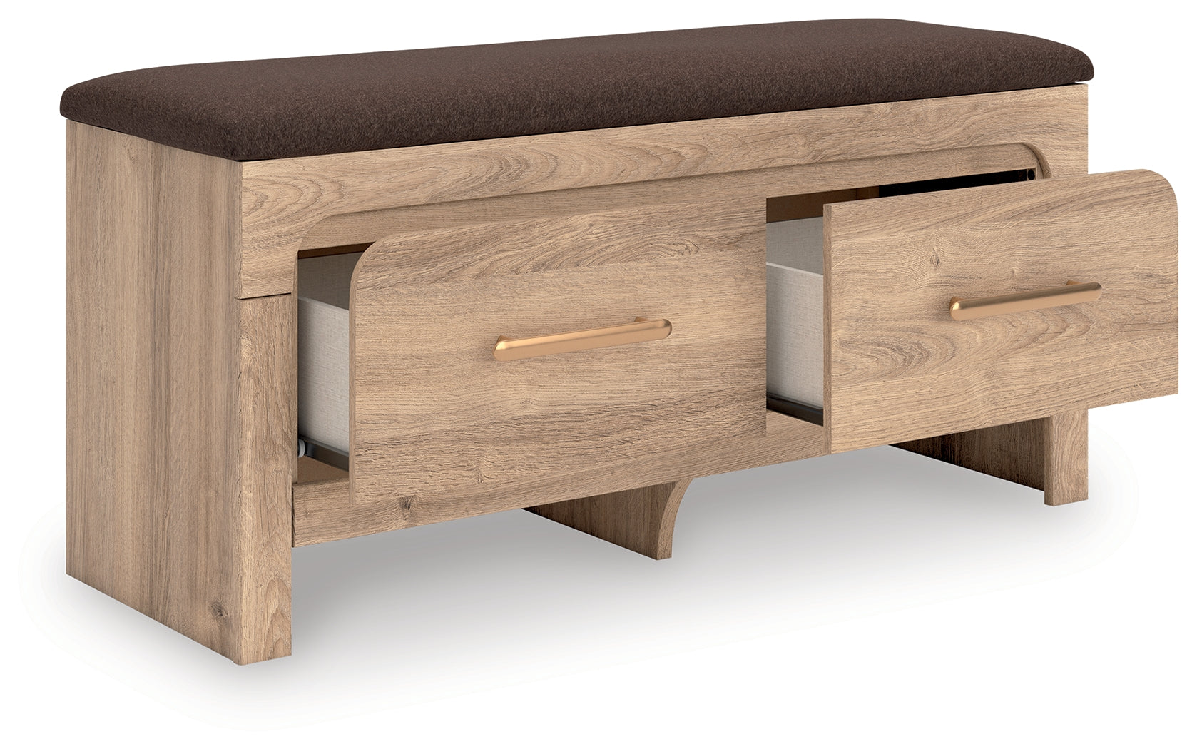 Kinlanni Storage Bench drawers open showing interior