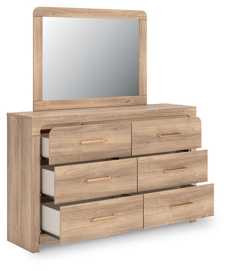 Kinlanni Tan Upholstered Platform Bedroom Set angled view