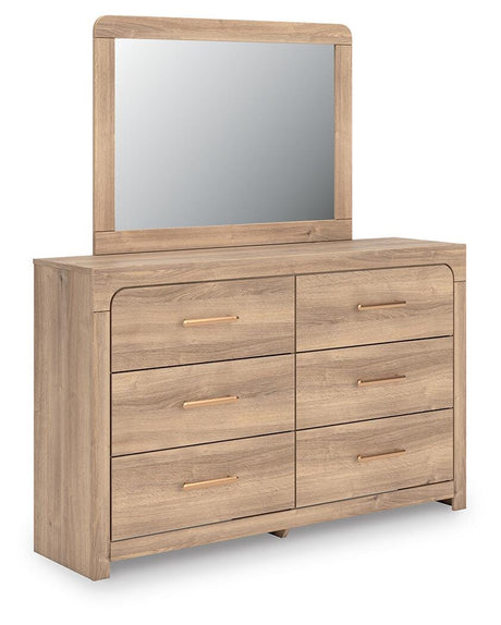 Kinlanni Tan Upholstered Platform Bedroom Set angled view