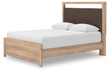 Kinlanni tan queen upholstered platform bed alternative angled view
