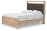 Kinlanni tan queen upholstered panel bed alternate angled view