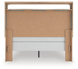 Kinlanni tan queen upholstered panel bed back view