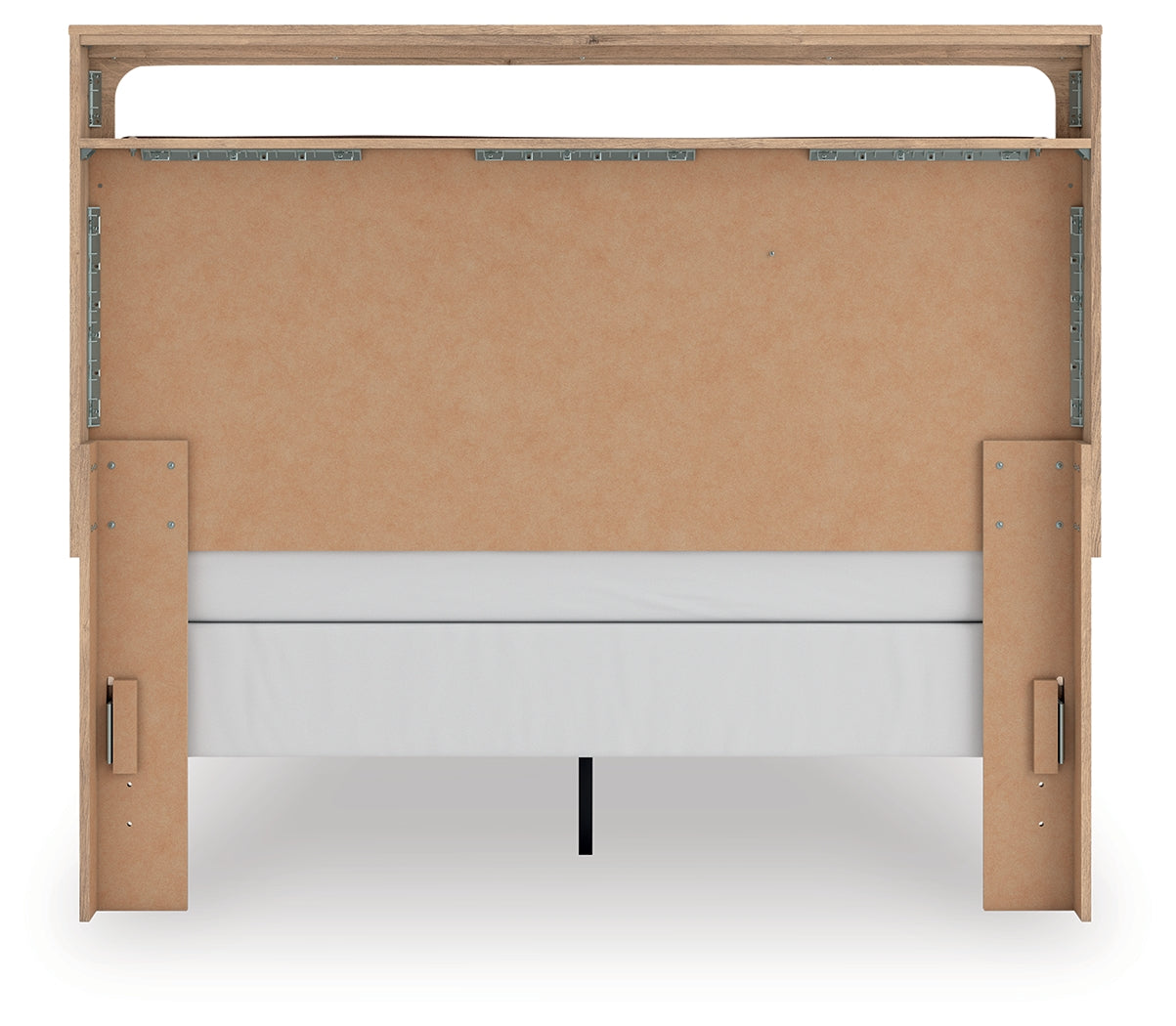 Kinlanni tan queen upholstered panel bed back view