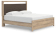 Kinlanni king upholstered platform bed angled lit view
