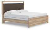 Kinlanni Tan King Upholstered Panel Bed, angled side view