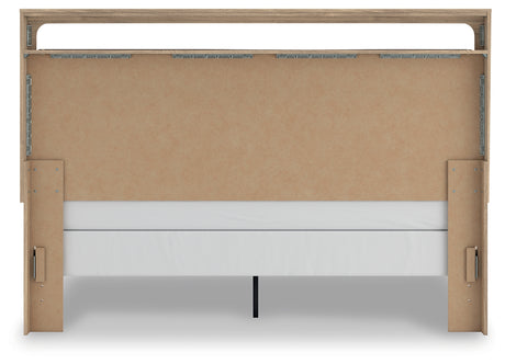 Kinlanni Tan King Upholstered Panel Bed, alternate side angle