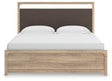 Kinlanni Tan King Upholstered Panel Bed, head-on view