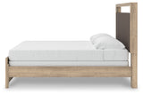 Kinlanni Tan King Upholstered Panel Bed, close side angle