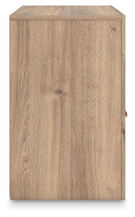 Side view of Kinlanni Tan Nightstand