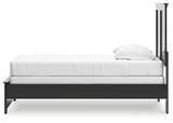 Maribel Black Twin Panel Bed assembled in bedroom