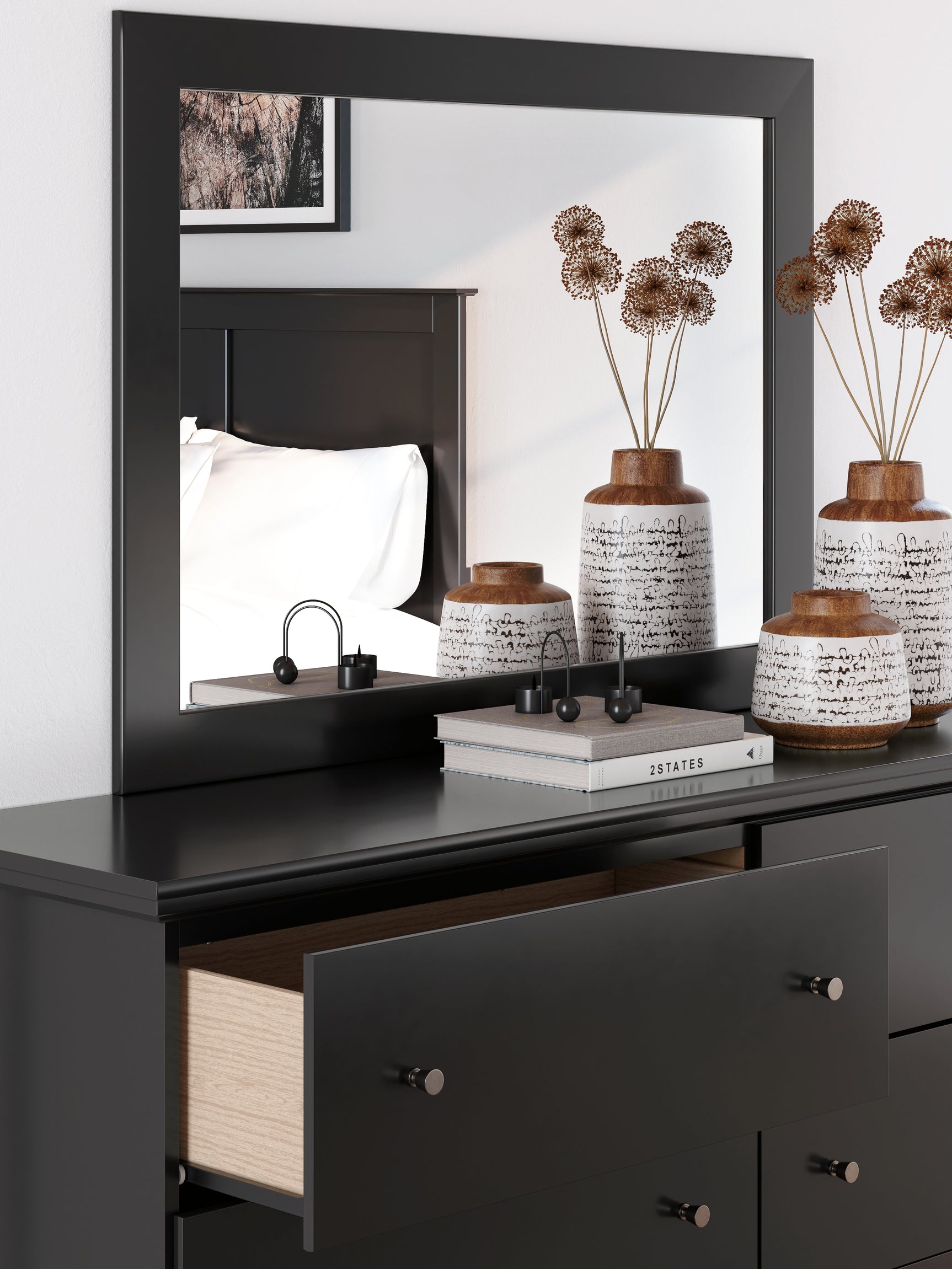 Maribel Black Dresser and Mirror angled view