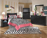 Maribel Black Nightstand with drawer open showing storage space