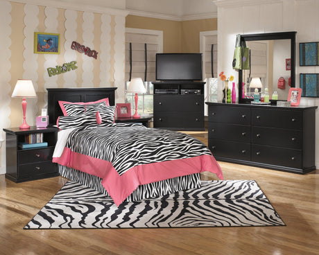 Maribel Black Nightstand with drawer open showing storage space