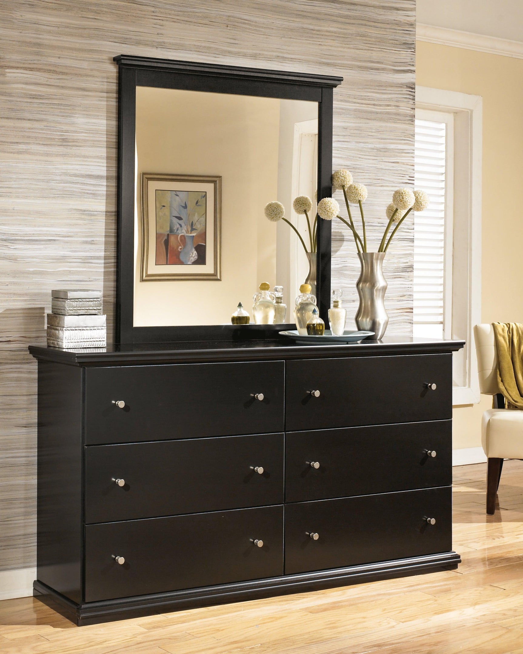Maribel Black Dresser and Mirror angled view