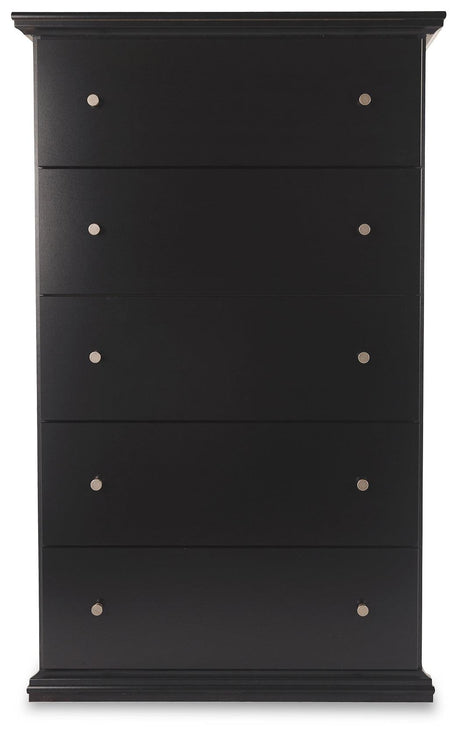 Maribel Black Chest of Drawers head-on front view