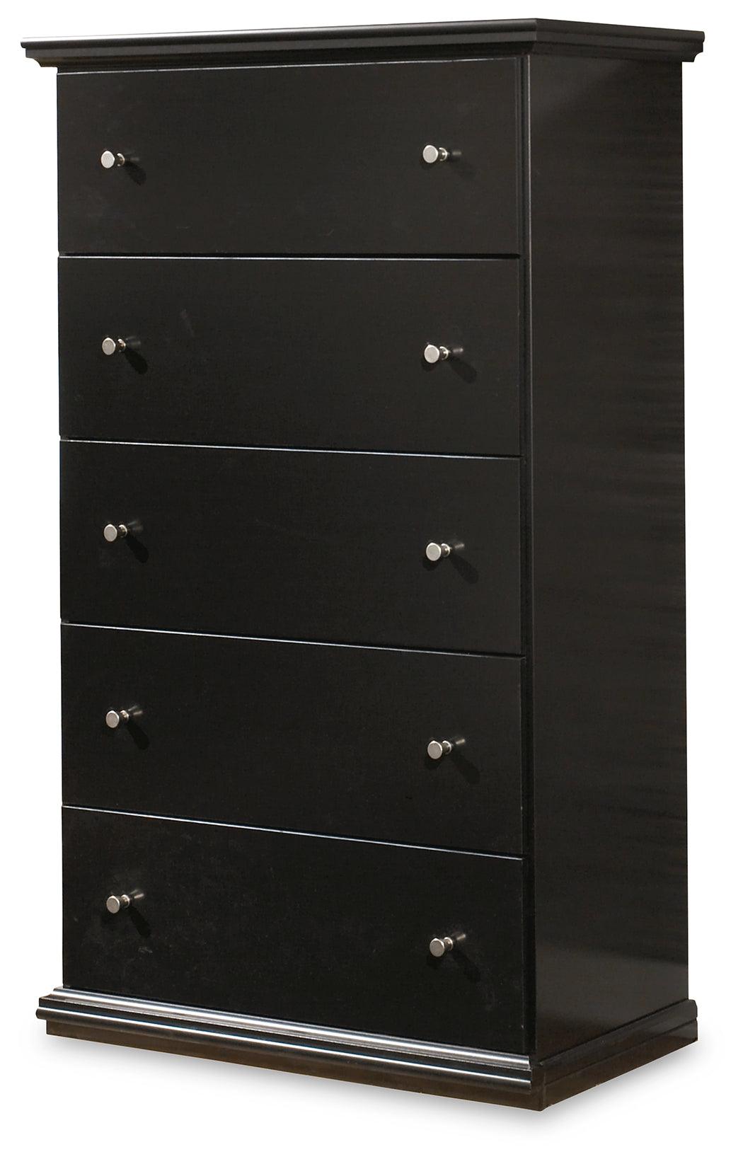 Maribel Black Chest of Drawers angled front view