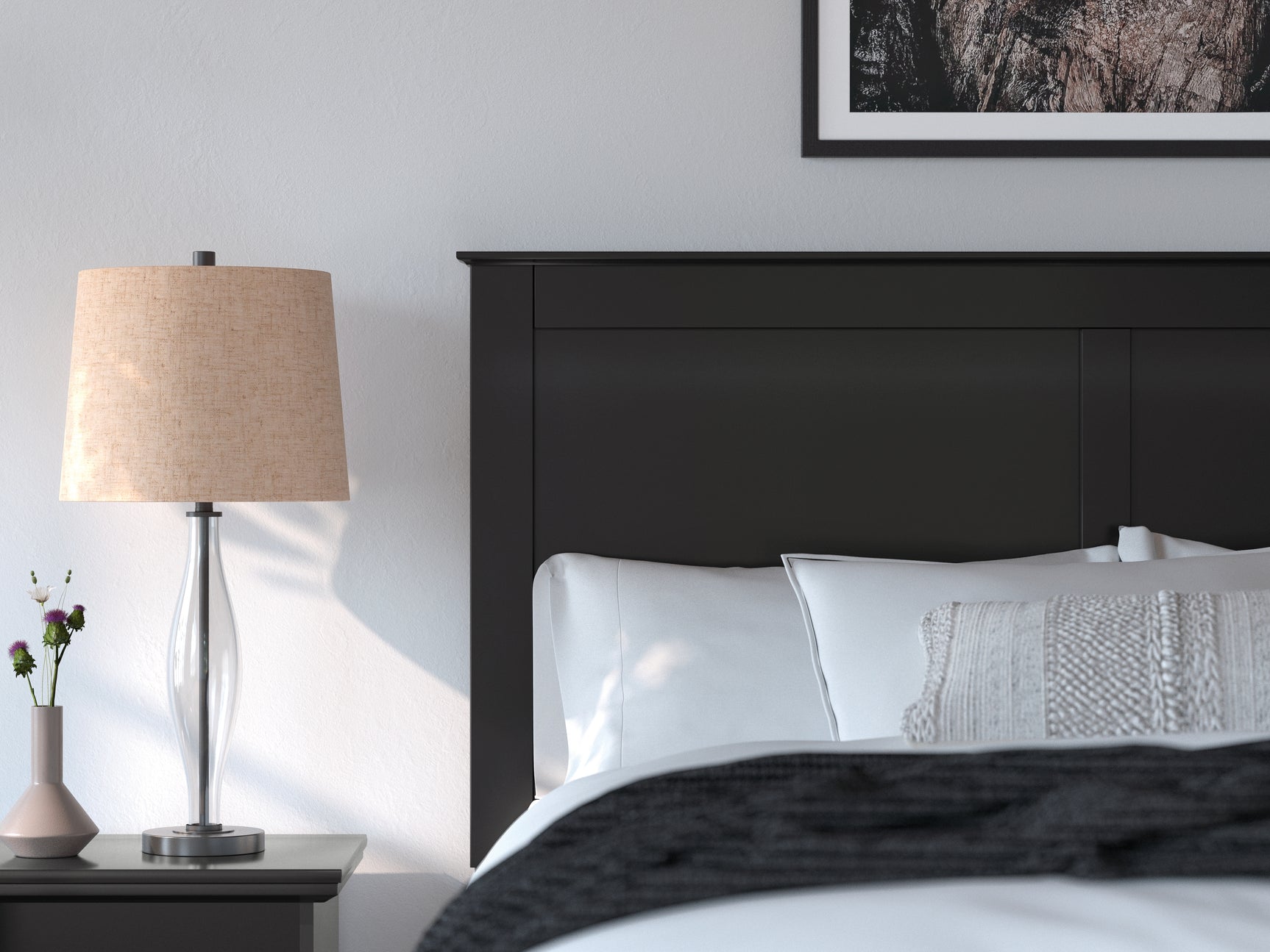 Maribel Black Queen Panel Bed with Bedding