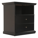 Maribel Black Nightstand side angle highlighting scalloped top and base