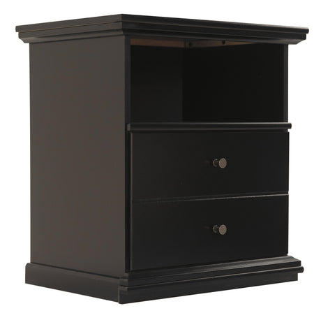 Maribel Black Nightstand side angle highlighting scalloped top and base