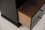 Close-up of Maribel Black Nightstand drawer with pewter-tone knob