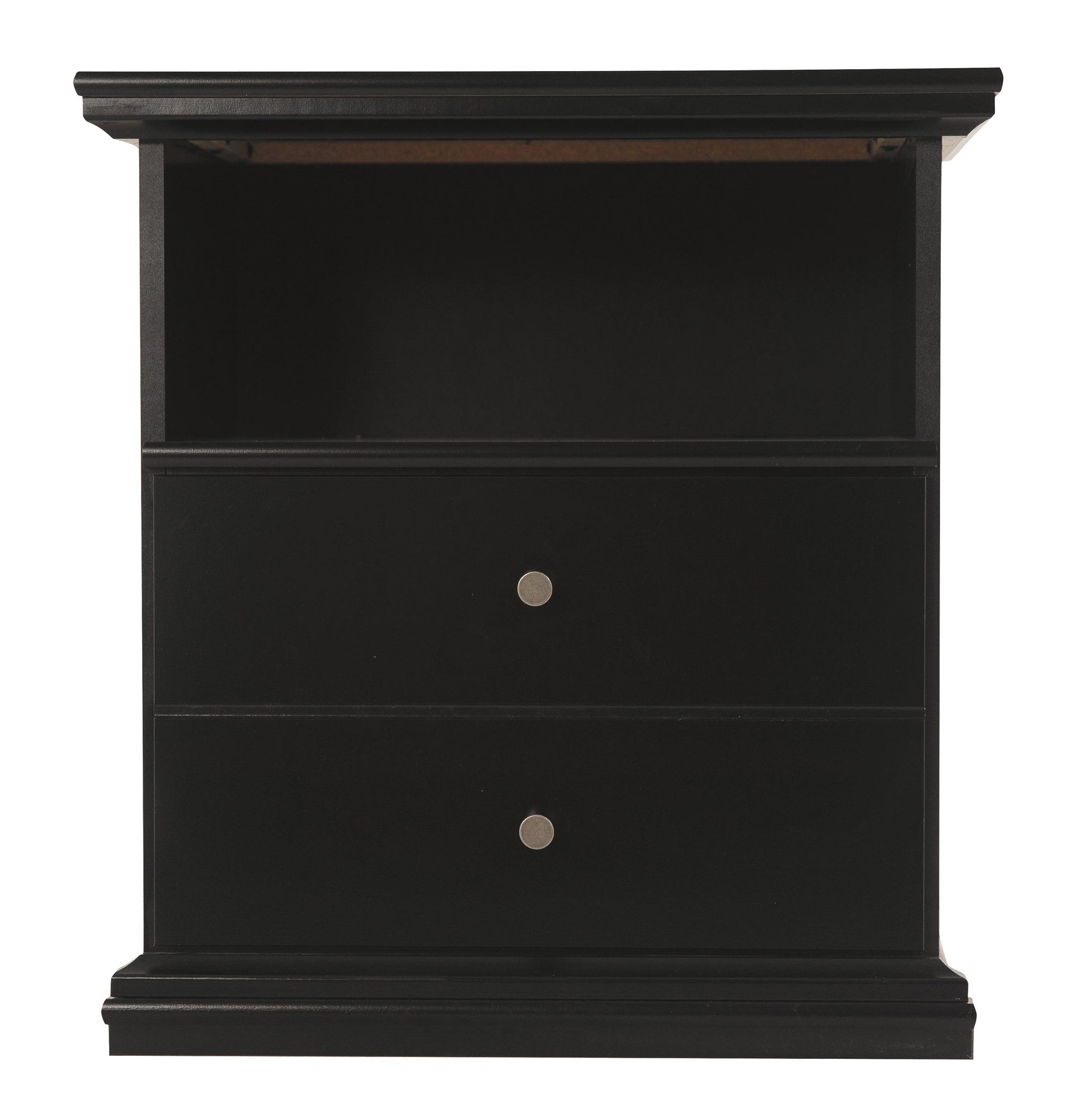 Maribel Black Nightstand head-on view showing vintage design details