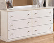 Front view of Bostwick Shoals White Dresser showing six drawers