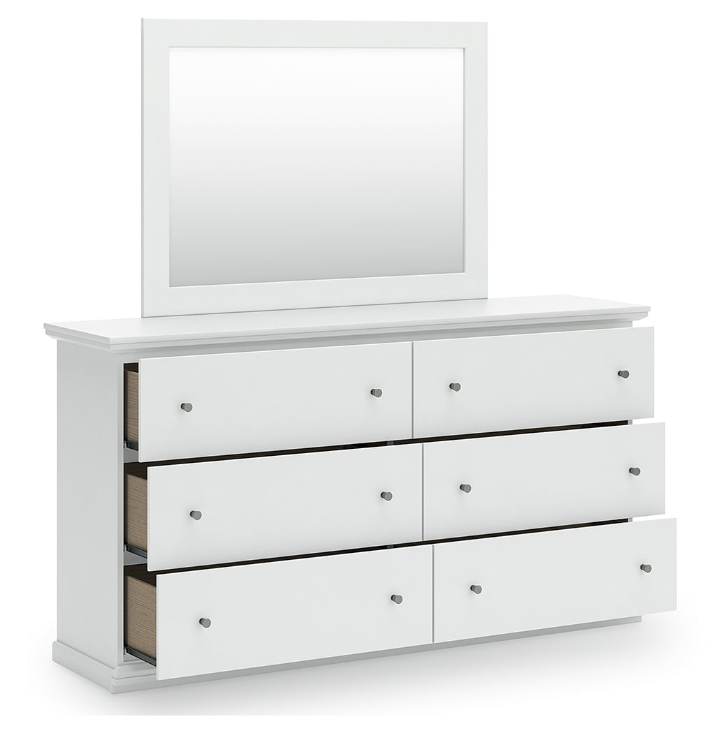 Bostwick Shoals White Dresser and Mirror head-on view