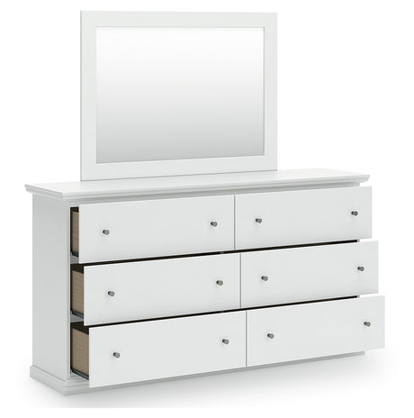 Bostwick Shoals White Dresser and Mirror head-on view